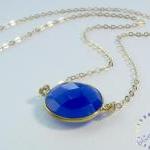 Blue Onyx Necklace: 22k Vermeil Bezel Set Dark..