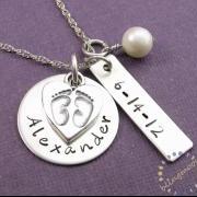 Mother charm Necklace: Handstamped mommy BABY FEET CHARM new mom baby