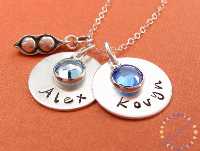 Personalized Necklace: Two Peas In A Pod Sterling Silver Necklace With Names Twins